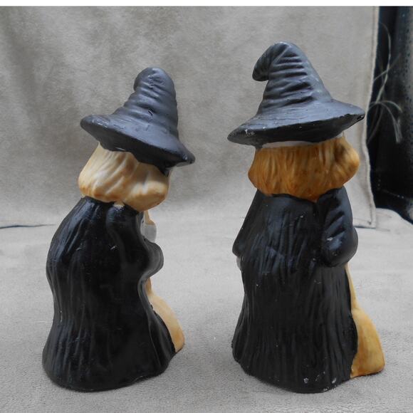 Vintage Flambro Ceramic Pumpkin Face Witch Set 2 Halloween - Picture 4 of 8